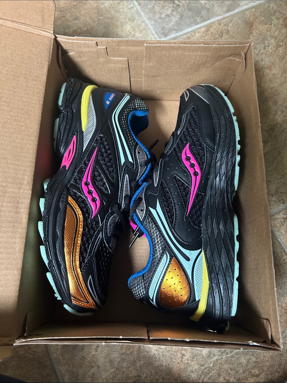 Saucony Kids Black Sneakers with Pink and Gold Accents